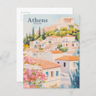 Athen Griechenland Gouache Paint Illustration Trav Postkarte