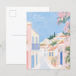Athen Griechenland Gouache Paint Illustration Trav Postkarte