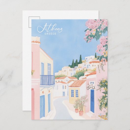 Athen Griechenland Gouache Paint Illustration Trav Postkarte (Vorne/Hinten)