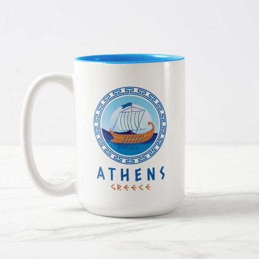 Athen, Griechenland, griechisches Schiffsdesign Zweifarbige Tasse (Links)