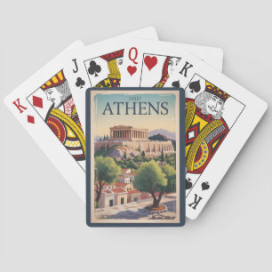 Athen Griechenland Illustration Reise Kunst Vintag Spielkarten