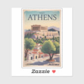 Athen Griechenland Illustration Travel Art Vintag Aufkleber (Blatt)