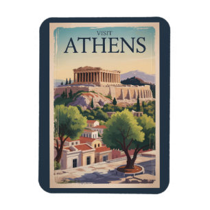 Athen Griechenland Illustration Travel Art Vintag Magnet