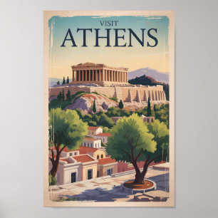 Athen Griechenland Illustration Travel Art Vintag Poster
