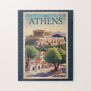 Athen Griechenland Illustration Travel Art Vintag Puzzle