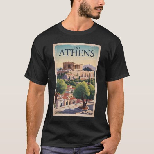 Athen Griechenland Illustration Travel Art Vintag T-Shirt (Vorderseite)