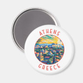 Athen Griechenland Retro Distressed Circle Magnet (Vorderseite/Rückseite)