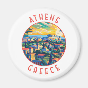 Athen Griechenland Retro Distressed Circle Magnet