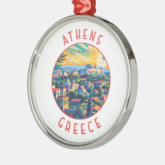 Athen Griechenland Retro Distressed Circle Ornament Aus Metall (Links)