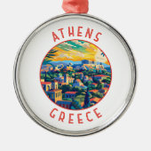 Athen Griechenland Retro Distressed Circle Ornament Aus Metall (Vorne)