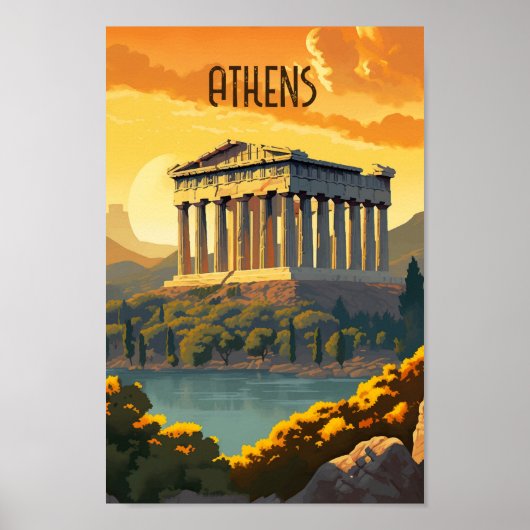 Athen Griechenland Vintag Berühmter Reiseort Poster (Vorne)