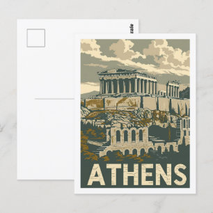 Athen Griechenland Vintag Berühmter Reiseort Postkarte