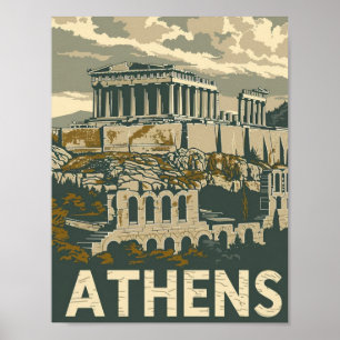 Athen Griechenland Vintage Berühmter Reiseort Poster