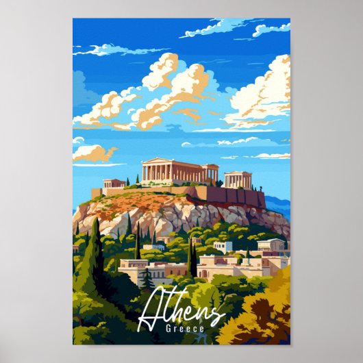 Athen Griechenland Vintage-Illustration Poster (Vorne)
