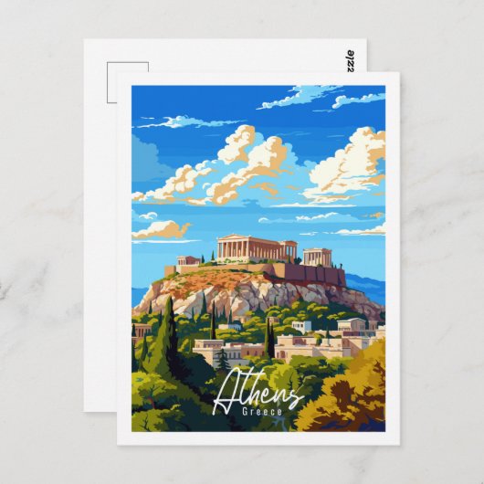 Athen Griechenland Vintage-Illustration Postkarte (Vorne/Hinten)
