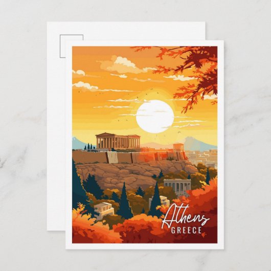 Athen Griechenland Vintage-Illustration Postkarte (Vorne/Hinten)