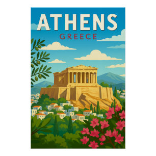 Athen Griechenland Vintage Reise   Parthenon Akrop Poster