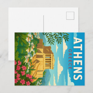 Athen Griechenland Vintage Reise Parthenon Akrop Postkarte