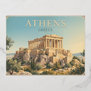 Athen Griechenland Vintage-Reisepostkarte Folien Feiertagspostkarte