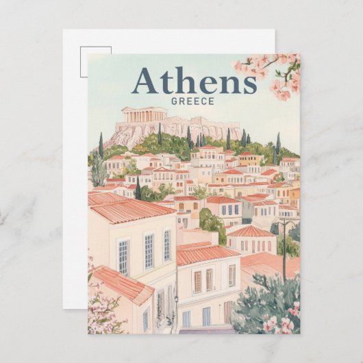 Athen Griechenland Wasserfarbenmalereireise Postkarte (Vorne/Hinten)