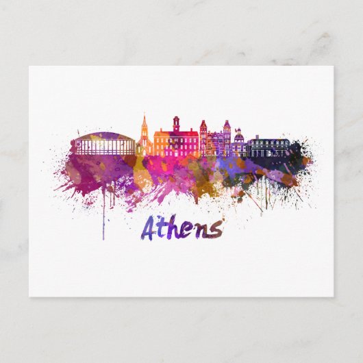 Athen OH Skyline in Aquarellfarben Postkarte (Vorderseite)