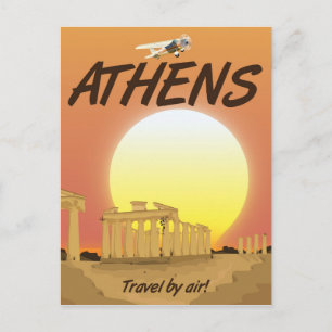 Athen "Reisen mit dem Flugzeug" Goldener Sonnenunt Postkarte