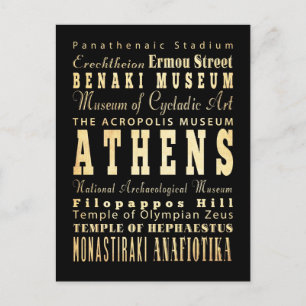 Athen Stadt Griechenland Typografie Kunst Postkarte