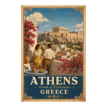 Athen Vintage-Reiseposter Griechenland Akropolis W