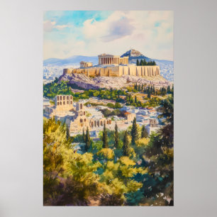 Athen Wasserfarbenposter Nationalpark Vintage Ski Poster