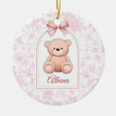 Athena | Benutzerdefiniertes rosa Teddy-Bär-Kinder Keramik Ornament (Vorne)