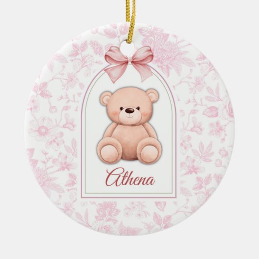 Athena | Benutzerdefiniertes rosa Teddy-Bär-Kinder Keramik Ornament (Vorne)