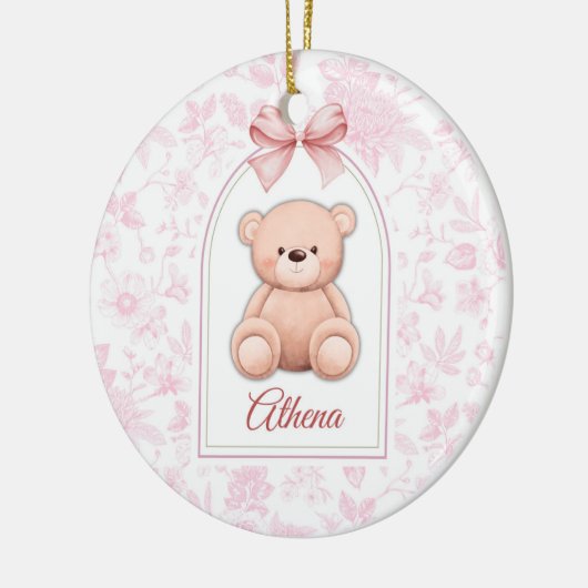 Athena | Benutzerdefiniertes rosa Teddy-Bär-Kinder Keramik Ornament (Links)