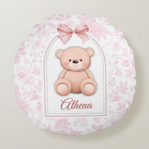 Athena   Benutzerdefiniertes rosa Teddy-Bär-Kinder Rundes Kissen