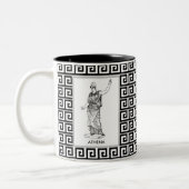 Athena Goddess on Black & White Greece Pattern Zweifarbige Tasse (Links)
