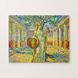 Athena mit Eule und Schild neben einem Olivenbaum Puzzle