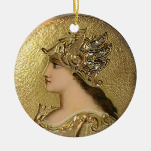 ATHENA PORTRAIT MIT GOLDEN HELMET UND GRIFFINEN KERAMIKORNAMENT