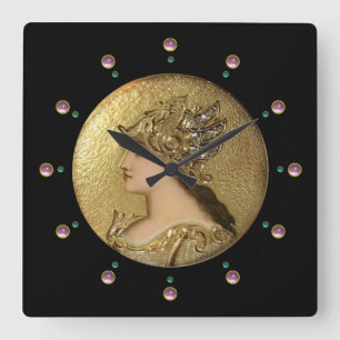 ATHENA PORTRAIT MIT GOLDEN HELMET UND GRIFFINEN QUADRATISCHE WANDUHR