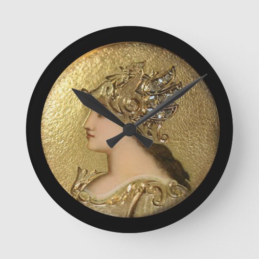 ATHENA PORTRAIT MIT GOLDEN HELMET UND GRIFFINEN RUNDE WANDUHR (Vorderseite)