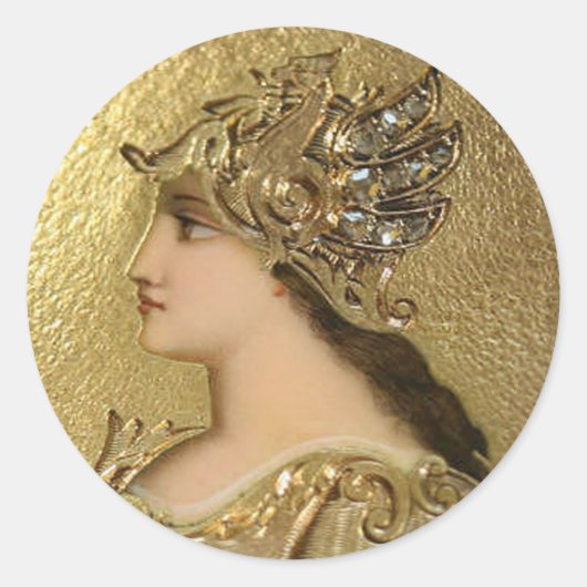 ATHENA PORTRAIT MIT GOLDEN HELMET UND GRIFFINEN RUNDER AUFKLEBER (Vorderseite)