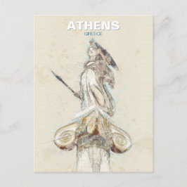 Athena Statue Sketch Postcard - Altes Griechenland Feiertagspostkarte
