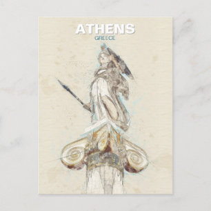 Athena Statue Sketch Postcard - Altes Griechenland Feiertagspostkarte