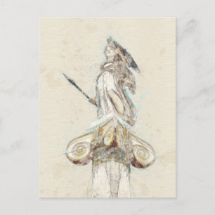 Athena Statue Sketch Postcard - Altes Griechenland Feiertagspostkarte