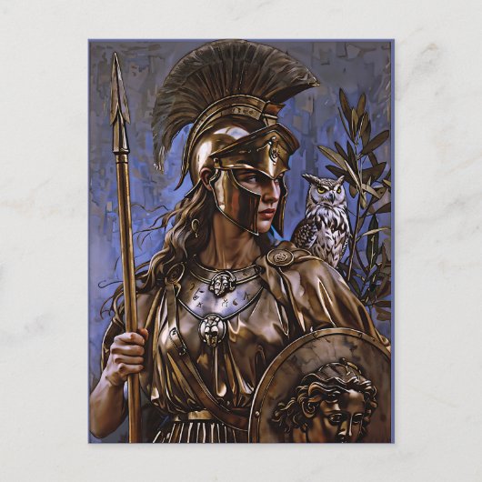 "Athena's Eternal Vigil" Farbiges Portrait Postkarte (Vorderseite)