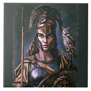 "Athena's Fierce Loyalty" Farbiges Portrait Fliese