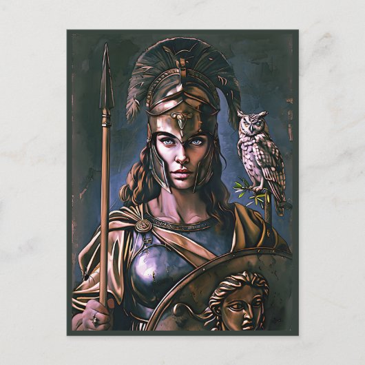 "Athena's Fierce Loyalty" Farbiges Portrait Postkarte (Vorderseite)