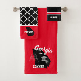 Athens Georgia Schwarz und Rot Badhandtuch Set