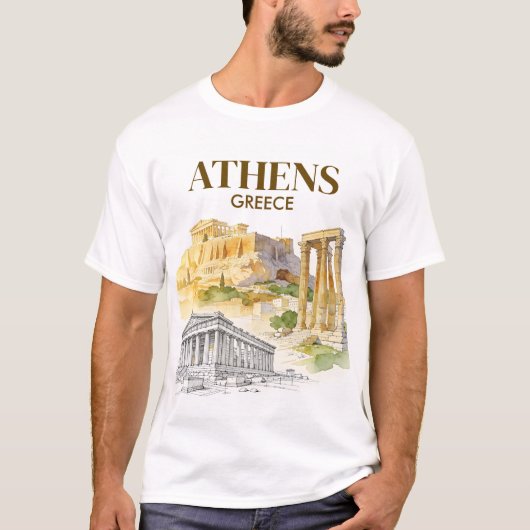 Athens Greece Acropolis Watercolor Sketch Custom T-Shirt (Vorderseite)