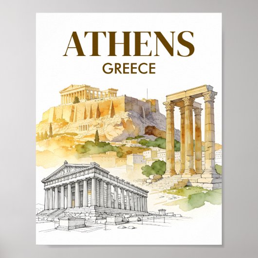 Athens Greece Acropolis Watercolor Sketch Travel Poster (Vorne)