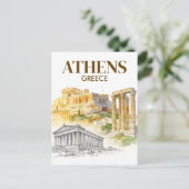 Athens Greece Acropolis Watercolor Sketch Travel Postkarte (Stehend Vorderseite)