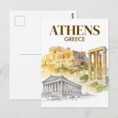 Athens Greece Acropolis Watercolor Sketch Travel Postkarte (Vorne/Hinten)